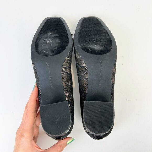 Bandolino Xylon Black + Gold Lace Brocade Ballet Shoes Block Heel Square Toe 7.5 - Picture 9 of 9